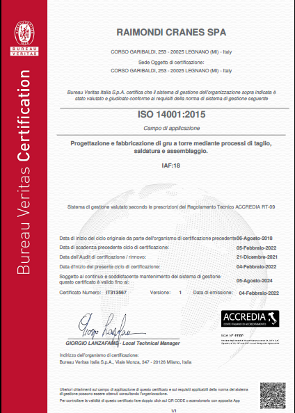 شهادة ISO 14001:2015 لشركة Raimondi